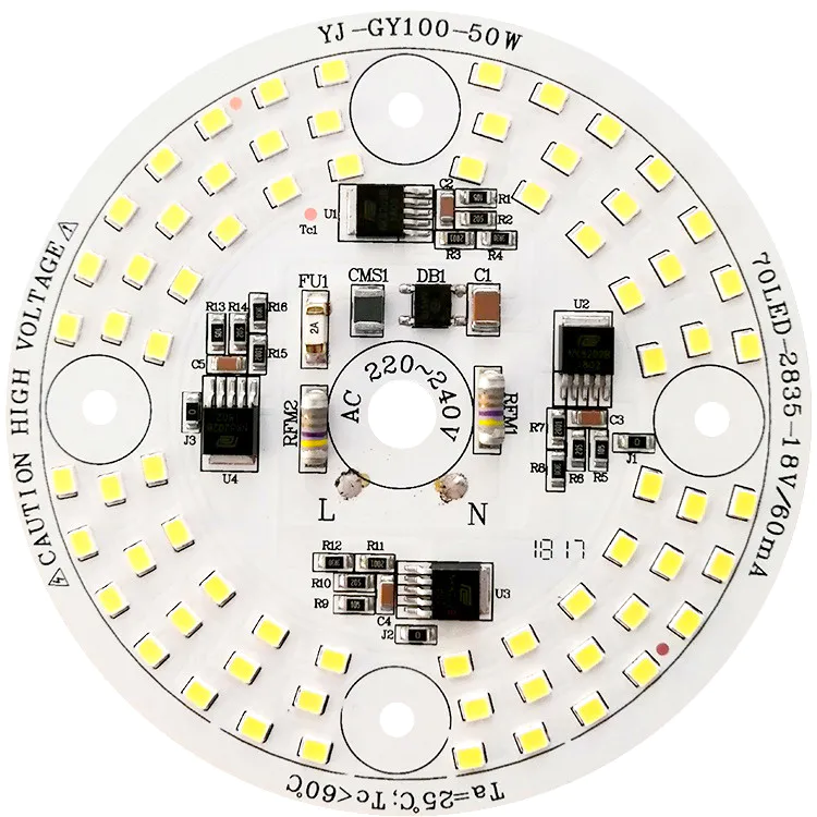 220V 50W 105 LM/W Driverless AC SMD Aluminum PCB LED Module for LED Work Light