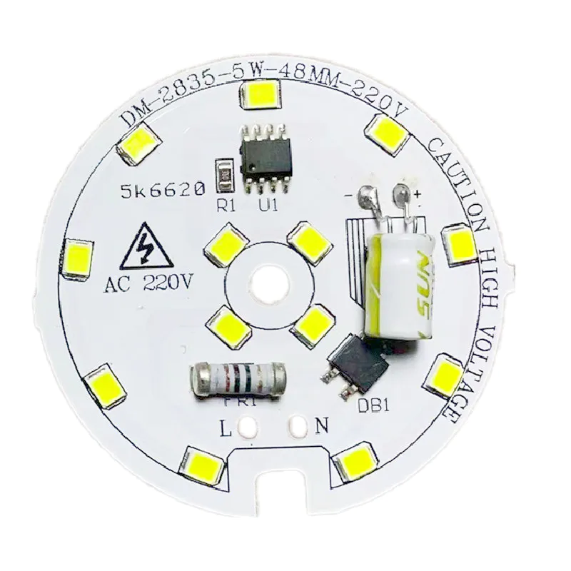 no flickering 5W 104Lm/W 220v AC driverless dob led module round smd pcb pcba board for bulb light and downlight